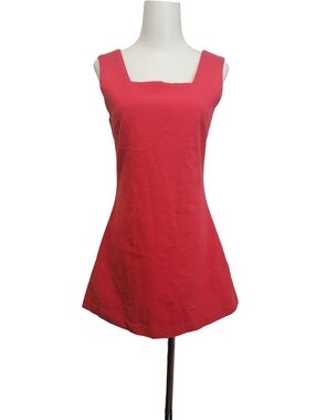 🌹🌹🌹 Sleeveless Square Neck 100% Cotton Mini Dress in Coral Pink